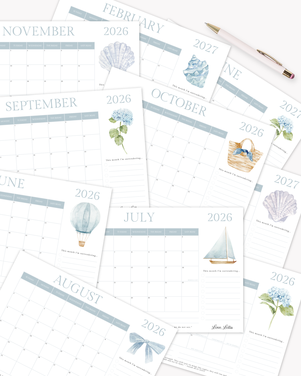Love, Lolla Printable Calendar Collection