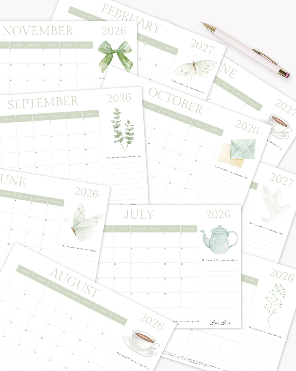 Love, Lolla Printable Calendar Collection