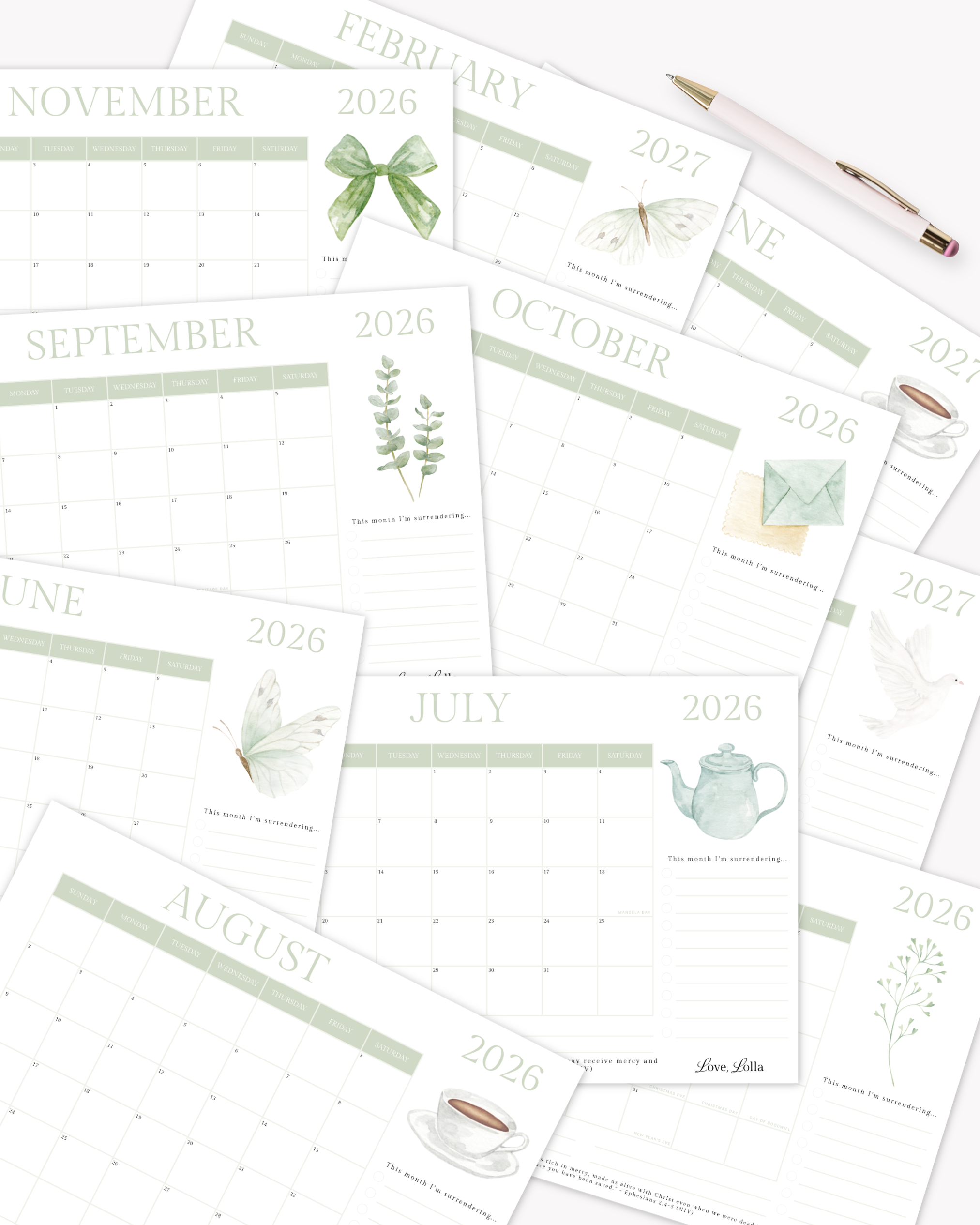 Love, Lolla Printable Calendar Collection