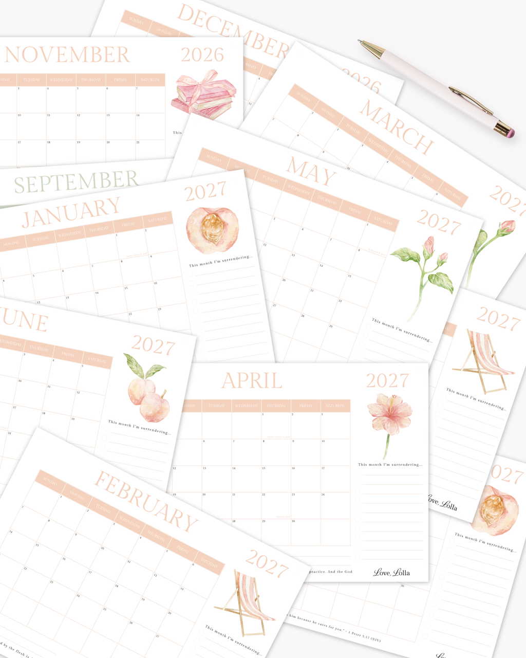 Love, Lolla Printable Calendar Collection