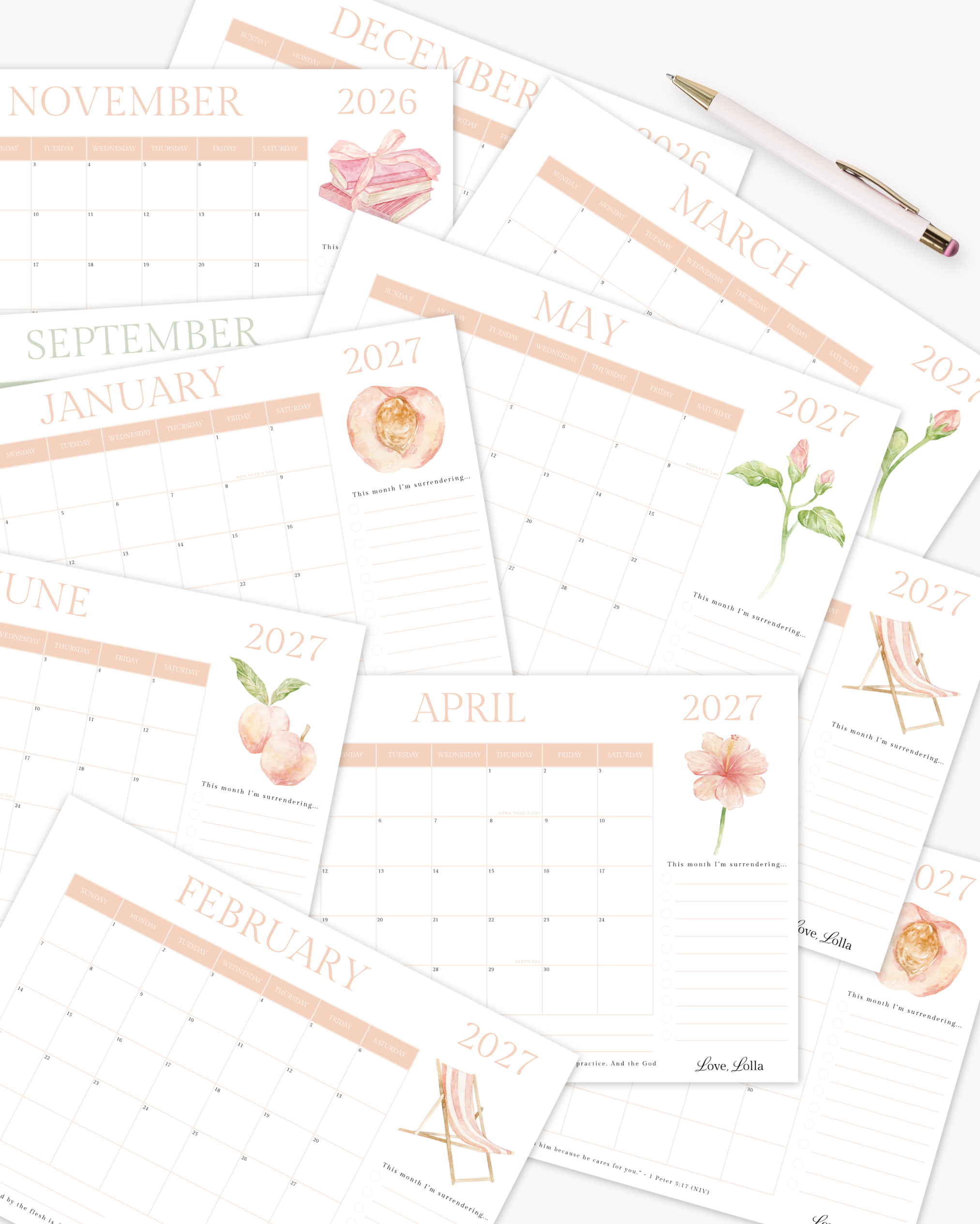 Love, Lolla Printable Calendar Collection