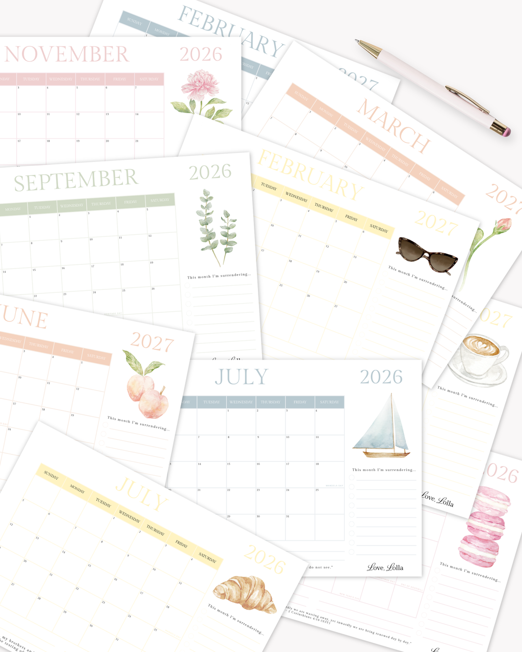 Love, Lolla Printable Calendar Collection