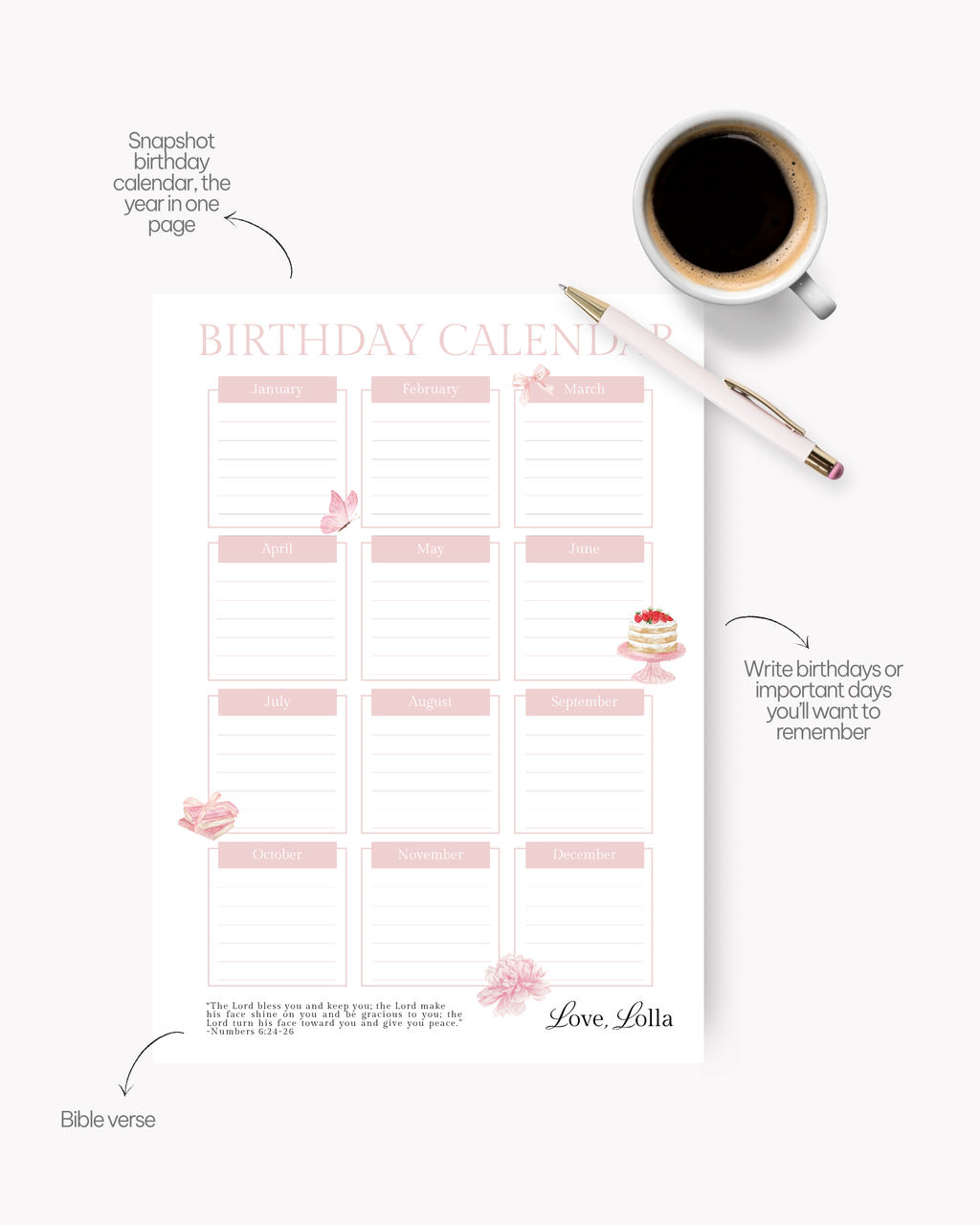Love, Lolla Birthday Calendar