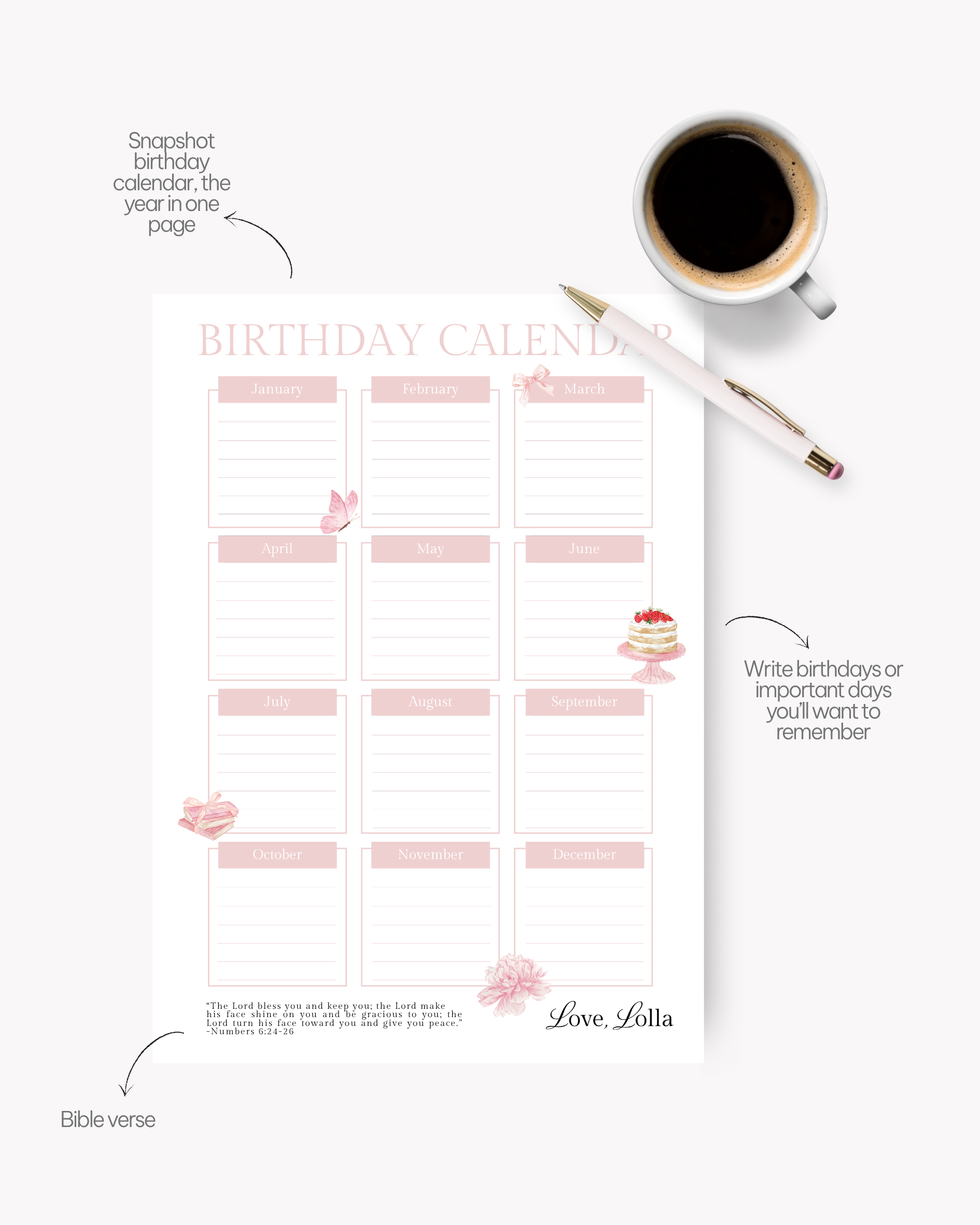 Love, Lolla Birthday Calendar